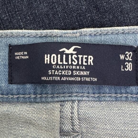 Hollister Jeans Mens 32x30 Blue Advanced Stretch Stacked Skinny Distressed - Picture 7 of 14